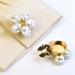 法式珍珠袖扣女轻奢衬衫纽扣盖免打孔固定器小众设计感花朵纽扣套