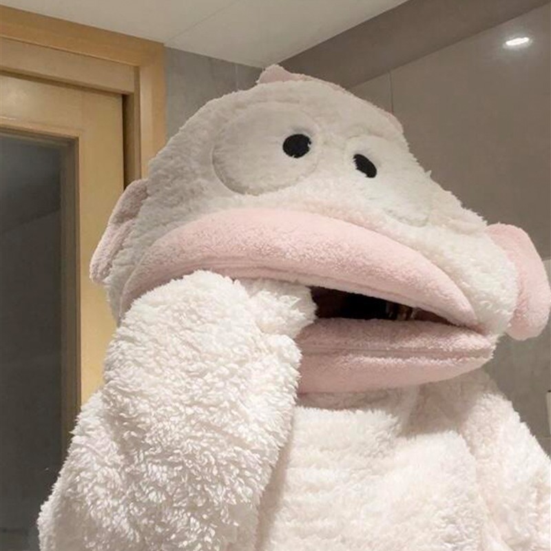 小丑鱼睡衣秋冬季加厚珊瑚绒家居服情侣款宽松加绒连体衣搞怪睡袍