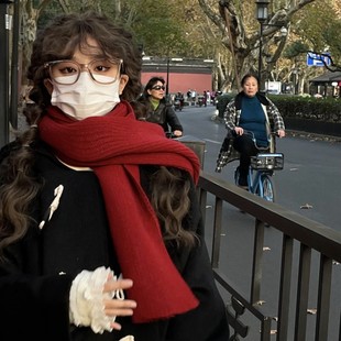 鬼怪同款红色围巾女冬季圣诞新年加厚保暖针织围脖百搭氛围感披肩