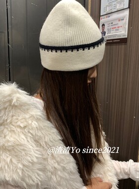 渣渣Yo韩系简约学院风拼接撞色针织帽女秋冬保暖护耳包头毛线帽子