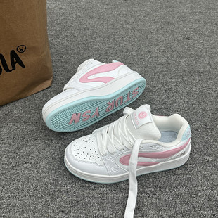 学生休闲运动板鞋 港风小众厚底白粉月字母面包鞋 女ins潮2025新款