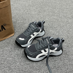 复古运动鞋 稻草鸭深灰厚底百搭爆款 美式 女ins2026新款 增高老爹鞋