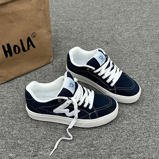 2025款 男ins潮百搭学生休闲运动滑板鞋 海军蓝帆布鞋 港风小众新款