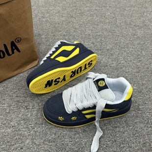 厚底情侣百搭休闲板鞋 ins2025冬季 面包鞋 港风小众复古深蓝黄美式