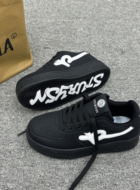 黑色厚底百搭爆款字母面包鞋女ins2025美式校园风休闲运动德训鞋