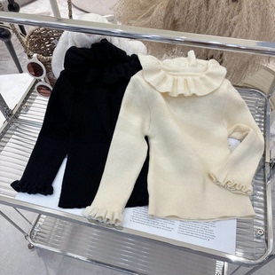 2025春秋冬舒适柔软针织荷叶边打底纯色百搭优质休闲男女儿童上衣