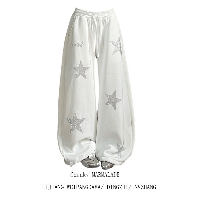 2025巨好看的卫裤女大码星星烫钻设计感弯刀时尚爵士舞阔腿长裤子,女装/女士精品,大码裤装,淘宝优惠券,粉丝福利购,淘宝优惠卷