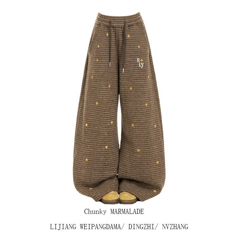 大码美式星星印花条纹休闲裤女2026新款百搭显瘦阔腿卫裤弯刀裤子,女装/女士精品,大码裤装,淘宝优惠券,粉丝福利购,淘宝优惠卷