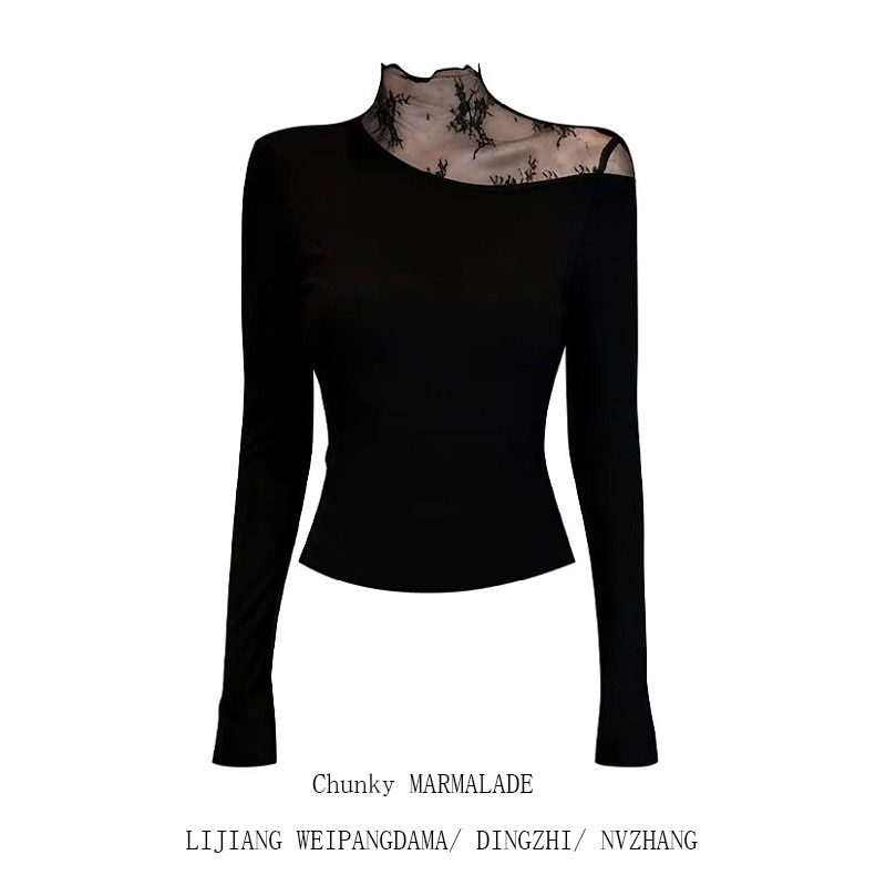 大码黑色蕾丝网纱半高领长袖T恤女2026新款内搭打底衫微透上衣ins,女装/女士精品,大码内搭,淘宝优惠券,粉丝福利购,淘宝优惠卷