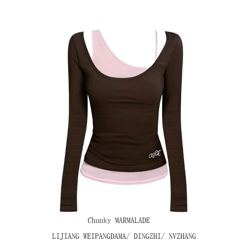 大码辣妹撞色假两件长袖T恤女2026新款修身百搭可外穿打底衫上衣,女装/女士精品,大码内搭,淘宝优惠券,粉丝福利购,淘宝优惠卷