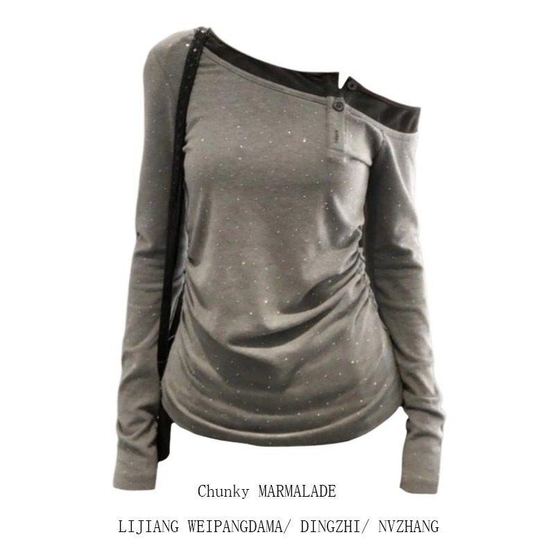 大码胖MM美式复古斜领长袖T恤女2026春季修身显瘦设计感小众上衣,女装/女士精品,大码内搭,淘宝优惠券,粉丝福利购,淘宝优惠卷