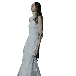 法式 鱼尾迎宾出门纱森系超仙蕾丝晨袍挂脖礼服 轻婚纱气质简约时尚