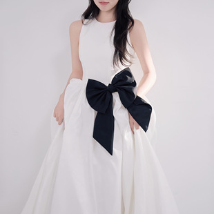 韩系轻婚纱塔夫绸简约蝴蝶结小众设计感新娘超仙绝美气质晚礼服白