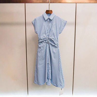 时尚褶皱条纹高端夏季女装衬衫