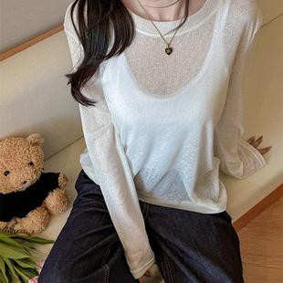 休闲长袖 工厂2025薄款 基础款 微透宽松慵懒风防晒罩衫 t恤 女春夏季