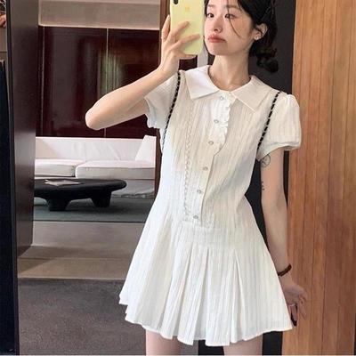 学院甜美新款气质衬衫连衣裙女白色夏季收腰小个子设计两件套女装