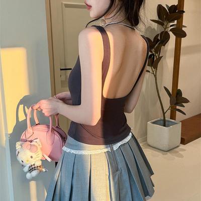 莫代尔辣妹修身吊带小背心女款带胸固定杯 U 型美背内搭外穿上衣
