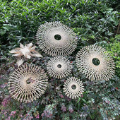 圆形竹编留影区背景墙壁画民宿酒店田园古风雪花装 饰精品拍摄道具