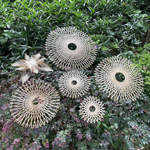 圆形竹编留影区背景墙壁画民宿酒店田园古风雪花装饰精品拍摄道具 - 封面