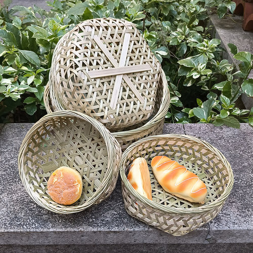 竹编点心篮纯手工编织提手