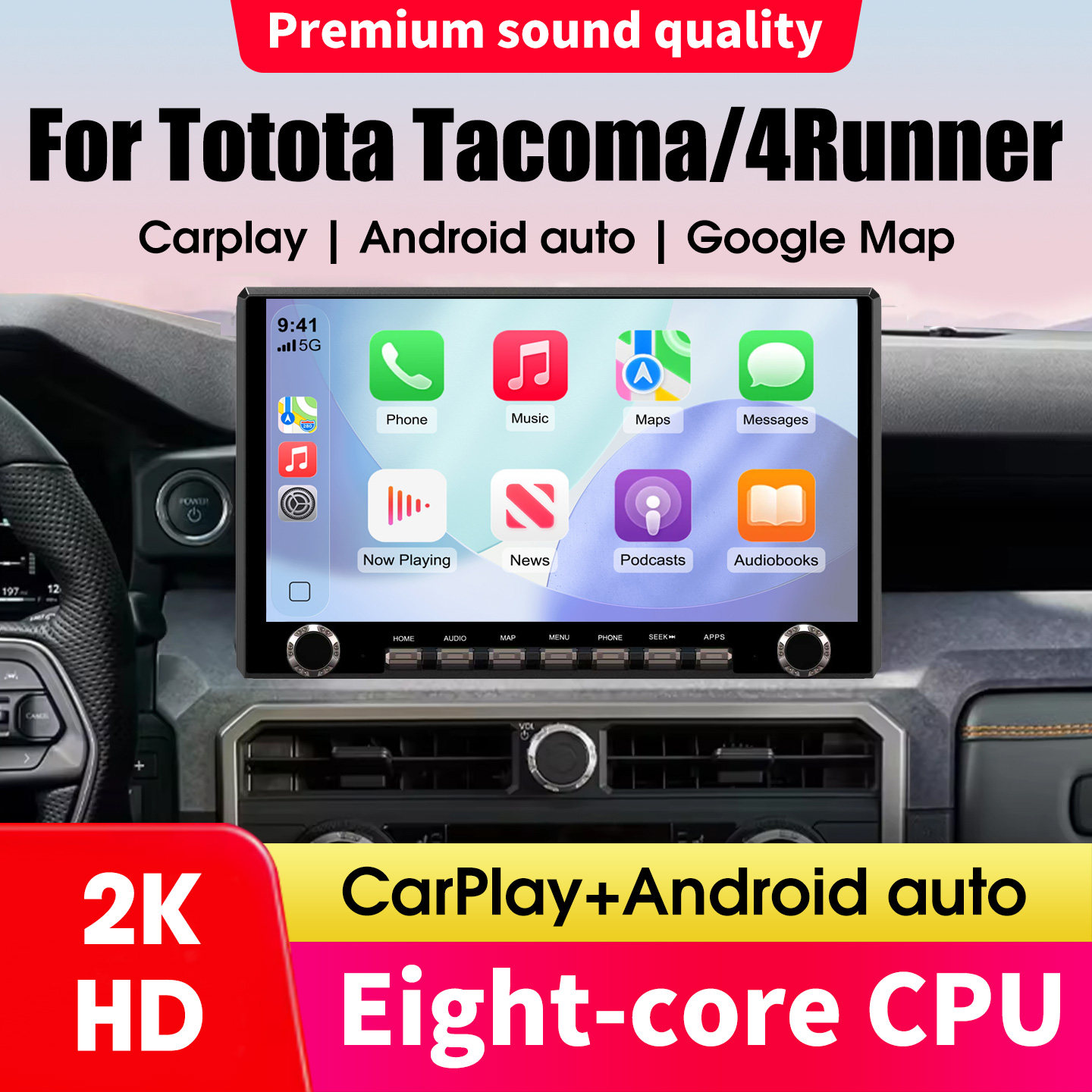 For 24-26 Toyota Tacoma/4Runner 丰田超霸中控大屏导航360全景