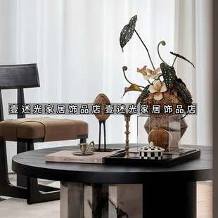 中古风样板间家居客厅茶几装 设计搭配组合 饰花器花艺烛台托盘软装