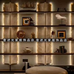 中古风书架摆件样板间小众复古背景柜书柜创意老钱风搭配设计摆件