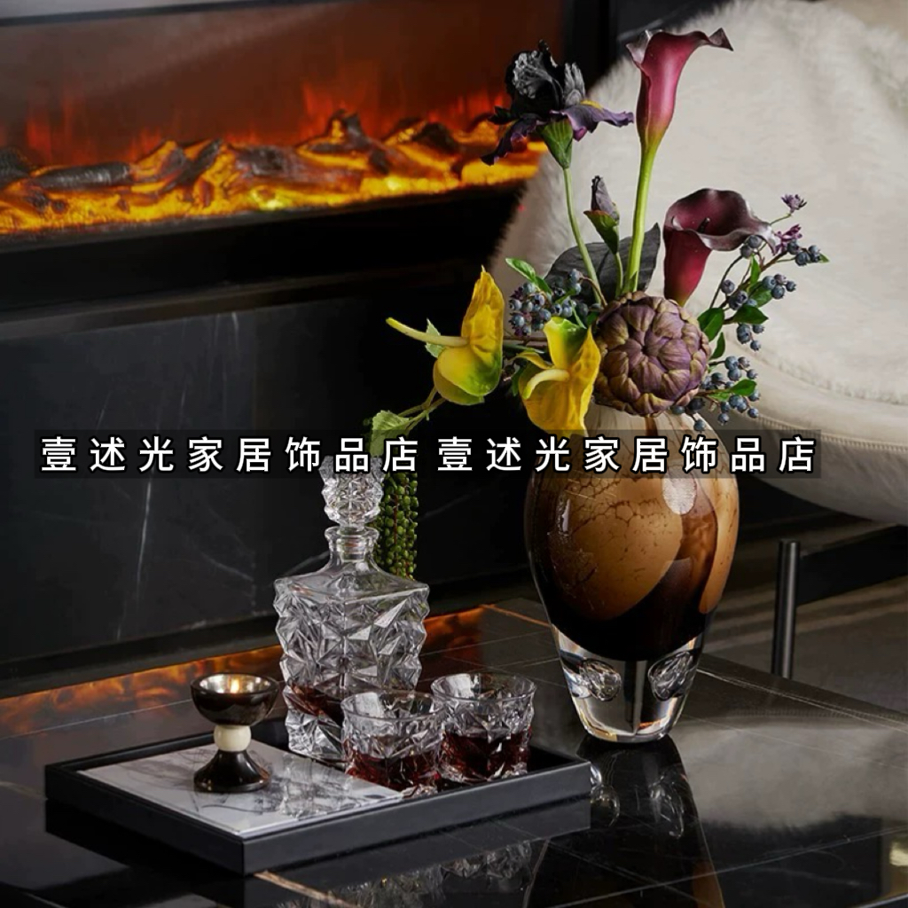 轻奢样板间酒店大堂茶几琉璃花器酒具托盘搭配摆件高级感装饰陈设