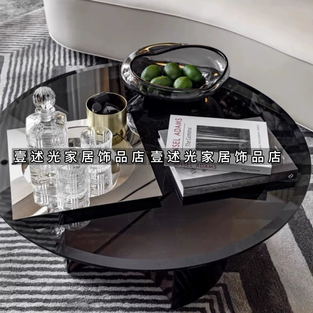 轻奢风样板间售楼部客厅茶几玻璃果盘不锈钢托盘酒柜酒具创意摆件