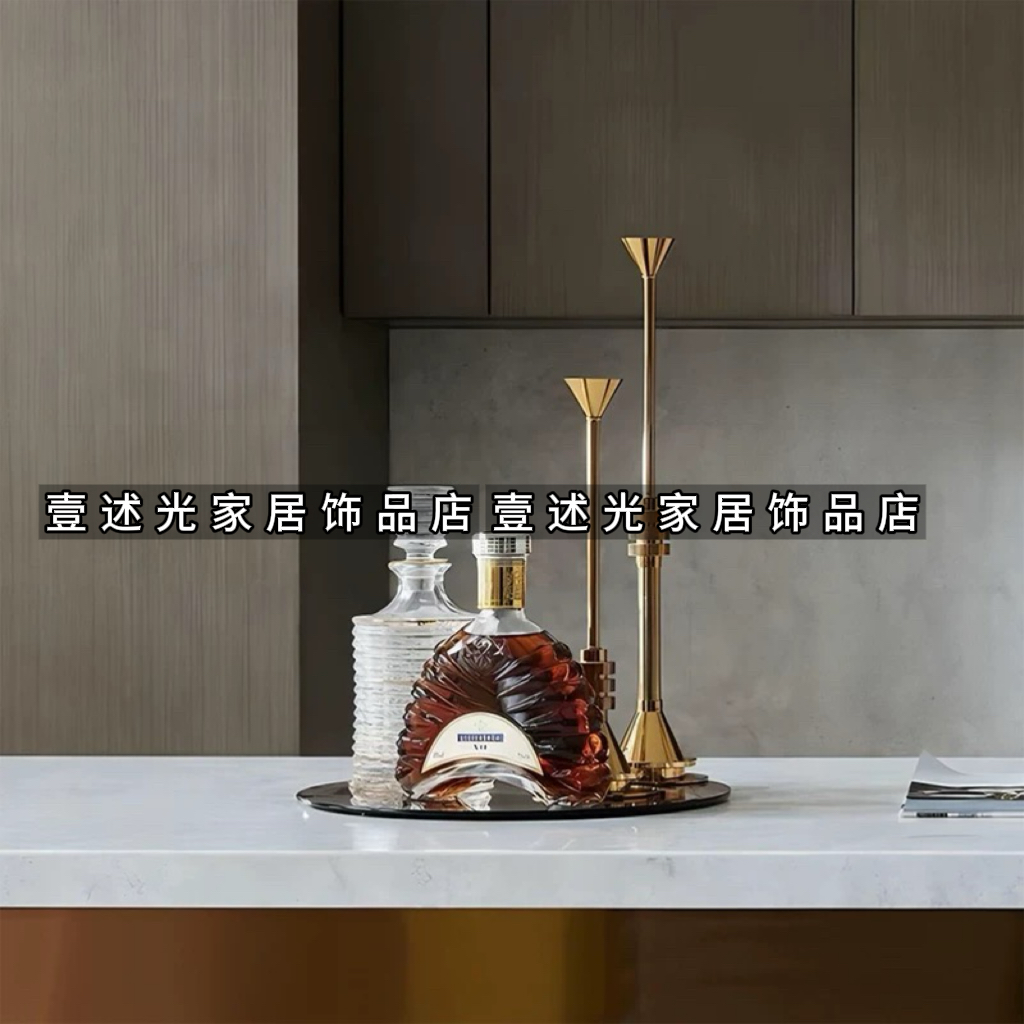轻奢高级感样板间客厅餐厅酒柜托盘酒具摆件金属烛台厨房道具饰品