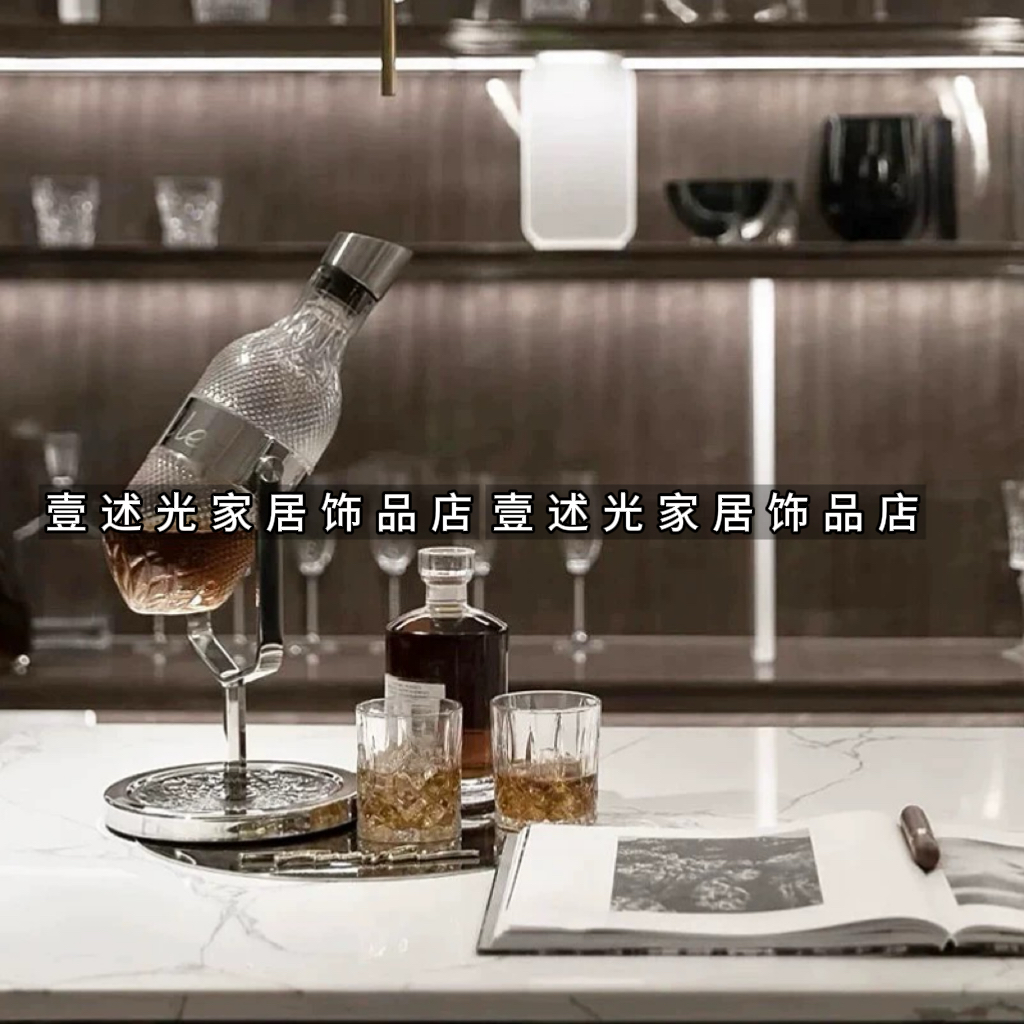 轻奢风格酒柜餐桌仿真洋酒道具摆件样板间托盘酒具搭配装饰品摆件