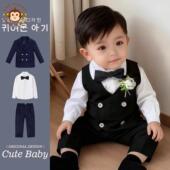 春秋婴幼儿周岁宝宝生日礼服花童三件 套装 韩国G MENGHOU男童西装