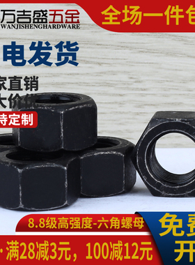 8级黑色六角螺母螺帽大M2M3M4M5M6M8M10M12M16M20M30M36M45M48M60