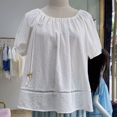 【MissLin】法式新款纯色宽松露背泡泡袖衬衫女Z251288