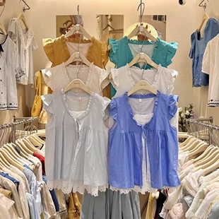 Miss Z251231 Lin 小衫 清新风假两件蕾丝拼接飞飞袖 夏上新