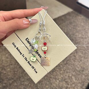 ins高颜值苹果核风铃包挂件可爱闺蜜钥匙扣手机挂饰银色圣诞礼物