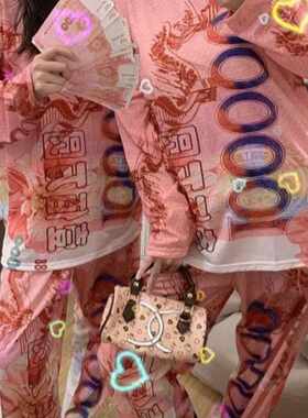 长裤情侣学生套组少女衣服闺蜜装搞怪一百万元舒适长袖睡衣裤万10
