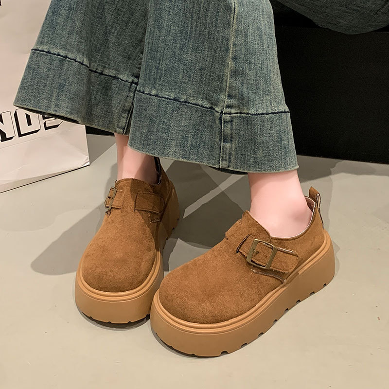 品牌小个子8cm厚底扣带勃肯鞋女2025春季新款一脚蹬松糕乐福单鞋