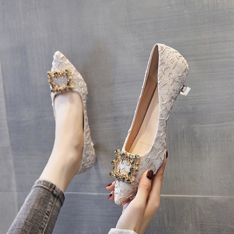 百搭水钻3厘米5厘米高跟鞋女细跟新款尖头职业小单鞋中跟工作鞋潮