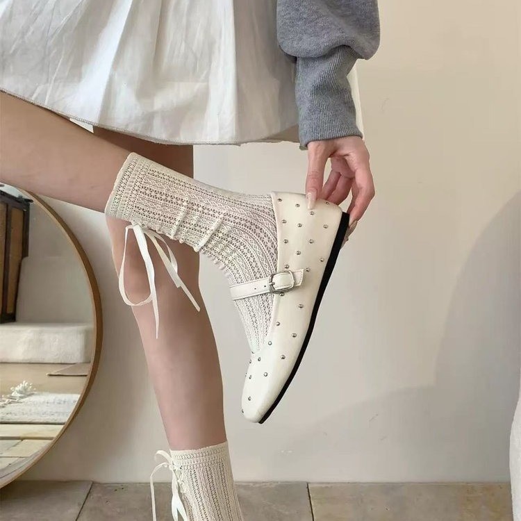 4CM内增高“春日樱桃”复古满天星铆钉芭蕾舞单鞋女浅口玛丽珍鞋