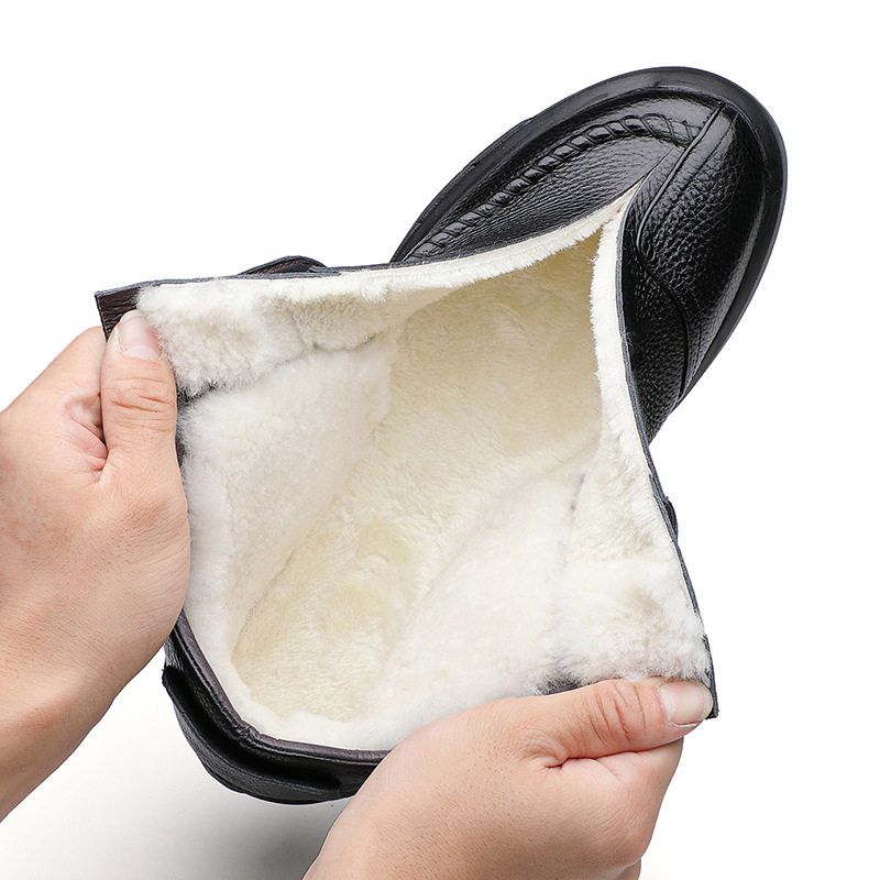 加厚皮毛一体雪地靴男士真皮羊毛大棉鞋加绒棉鞋冬季休闲男靴