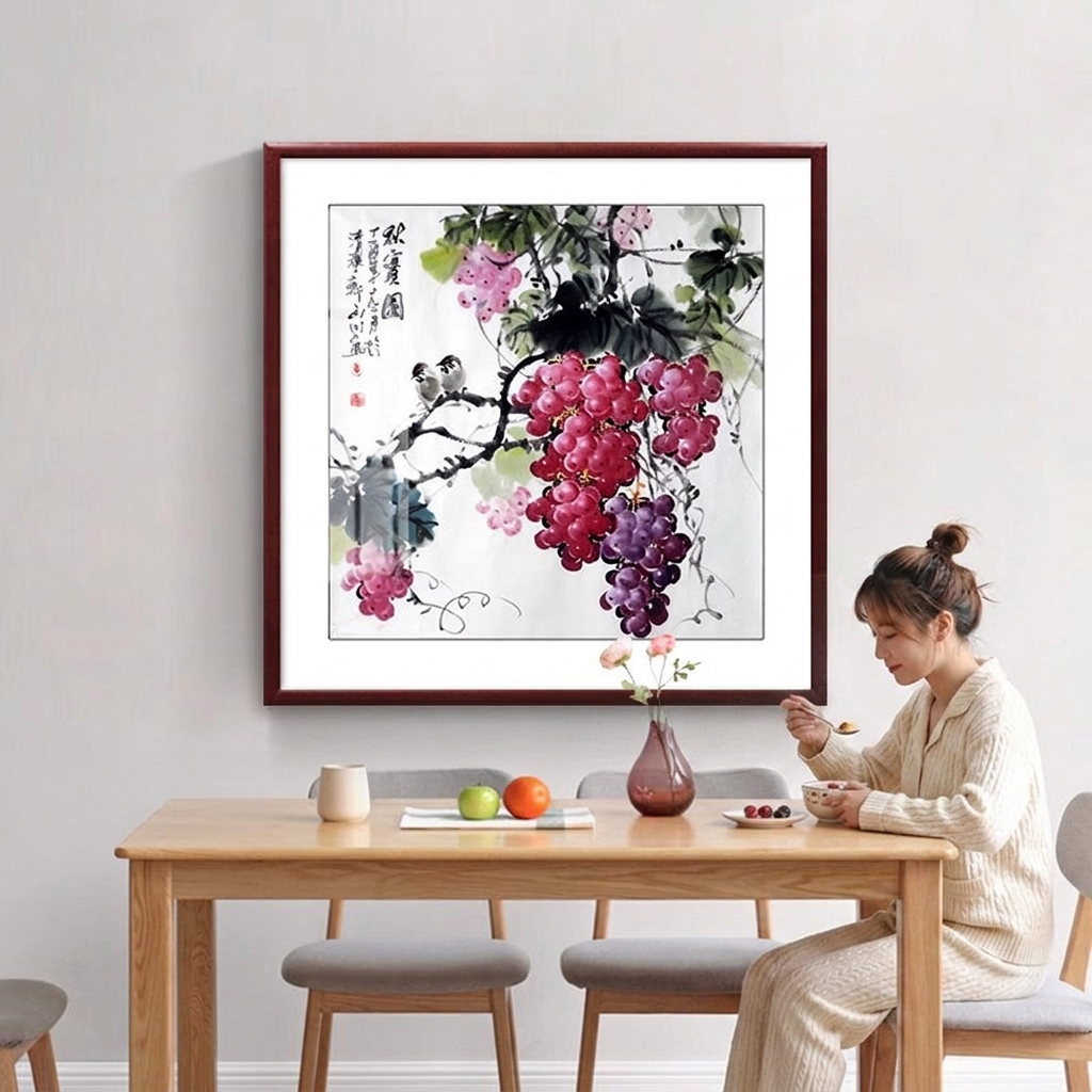 新中式餐厅装饰画寓意如意饭厅壁画禅意玄关走廊过道挂画葡萄壁画