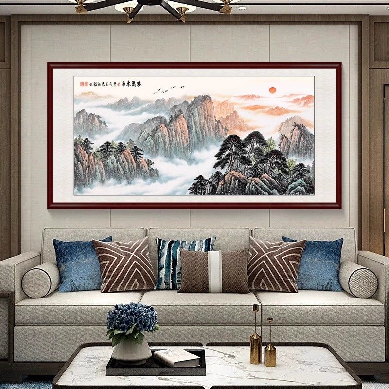 黛墨会客厅新中式靠山图装饰画