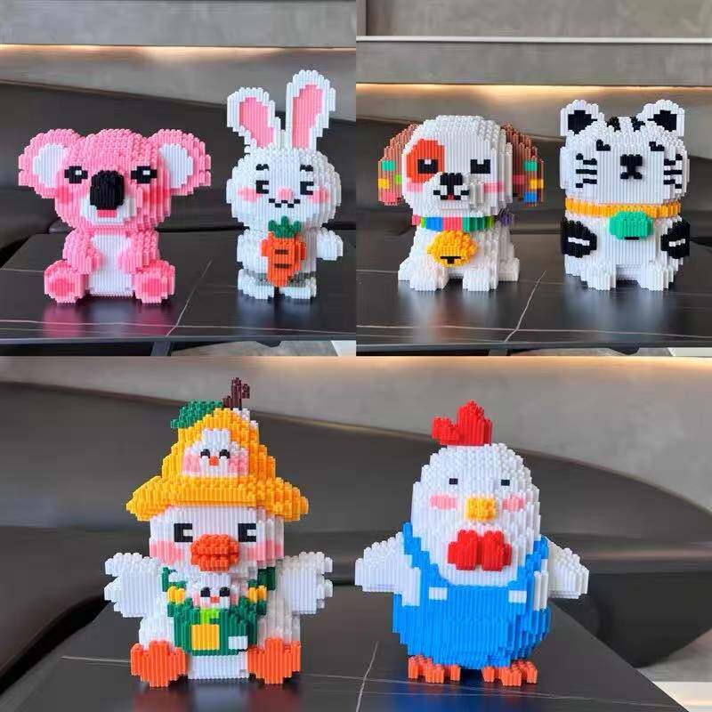 小颗粒积木儿童益智玩具男女孩拼装模型生日礼物手工摆件动物小鸡