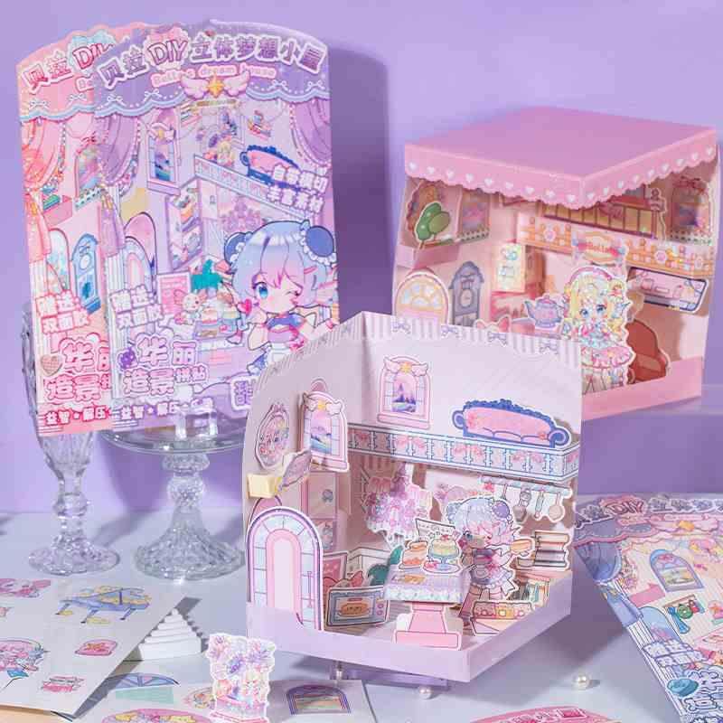 贝拉diy立体梦想小屋贴纸可爱风安静书免裁剪造景手工素材包