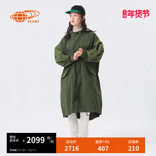 BEAMS BOY女装中长款立领夹克2025冬季新款酷感户外风宽松长外套