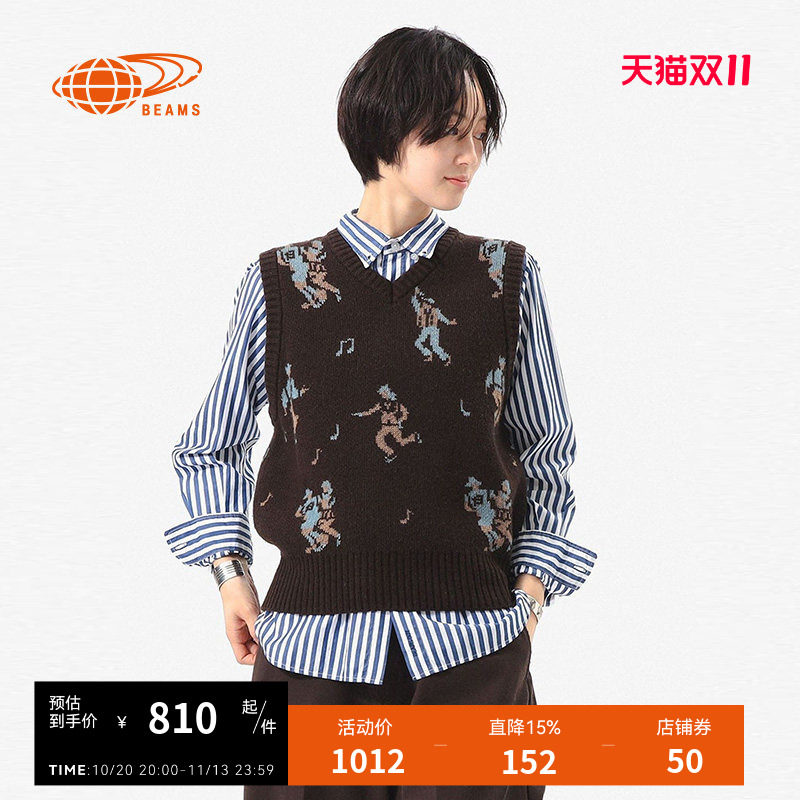 BEAMSBOYV领针织背心复古文艺风