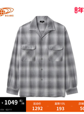 BEAMS男装翻领格纹衬衫2025春季新款复古日潮格子上衣110278XO