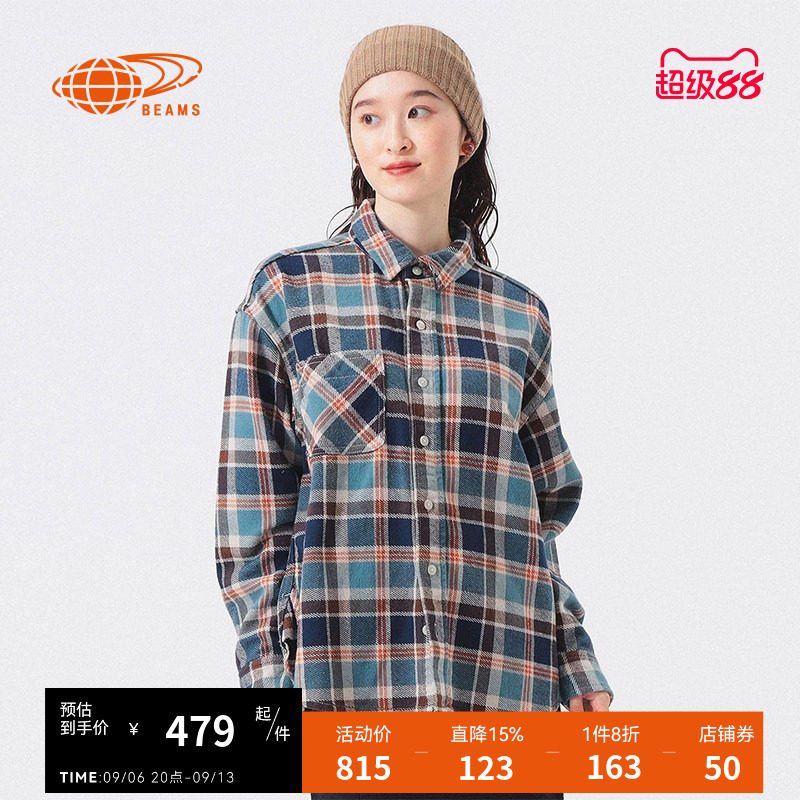 BEAMSBOY长袖格纹衬衫复古文艺图片