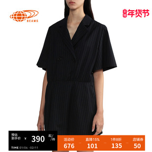 BEAMS女装2025冬季新品连衣裙V领短袖商务通勤时尚修身裙260482XL